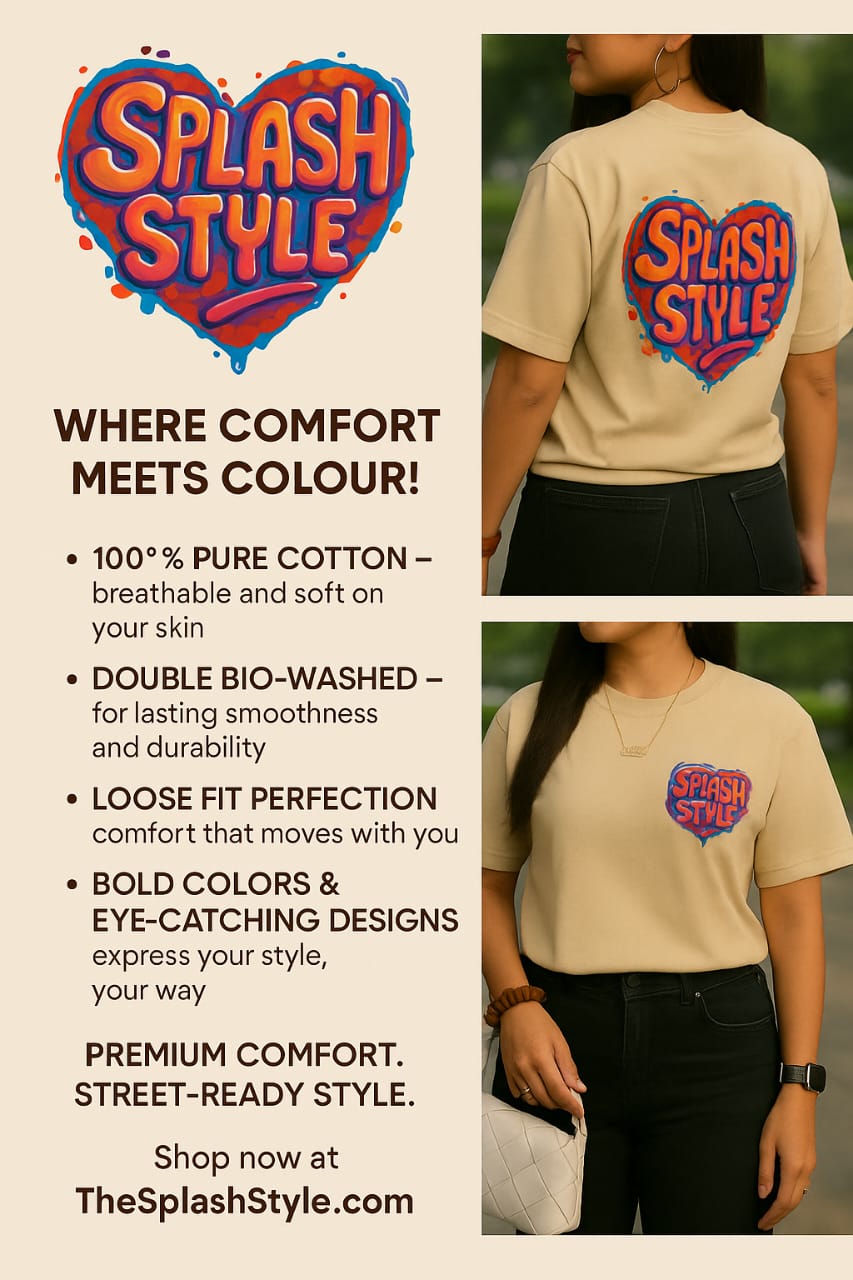 SplashStyle Heart F&B Oversized Beige Tshirt - Image 3