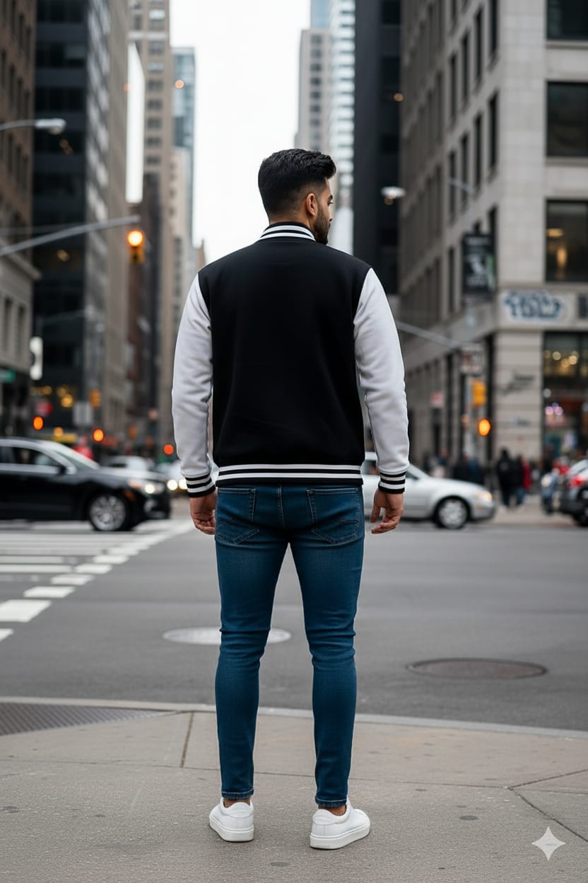 SplashStyle Cotton Brushed Loopknit Black&White Varsity - Image 6