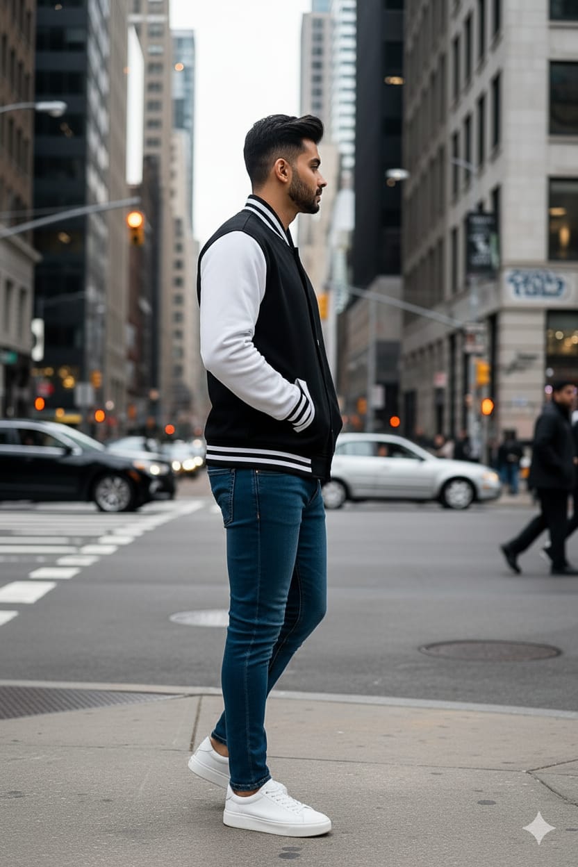 SplashStyle Cotton Brushed Loopknit Black&White Varsity - Image 5