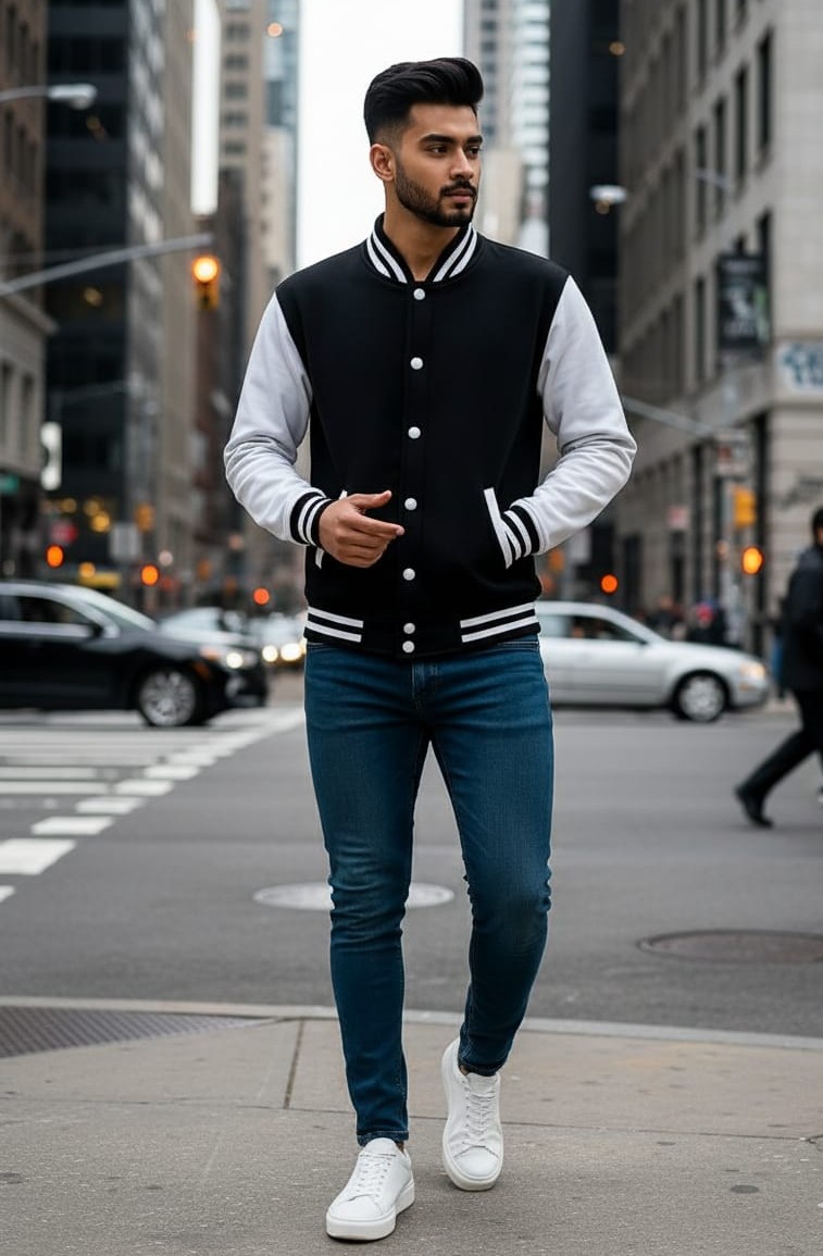 SplashStyle Cotton Brushed Loopknit Black&White Varsity - Image 7
