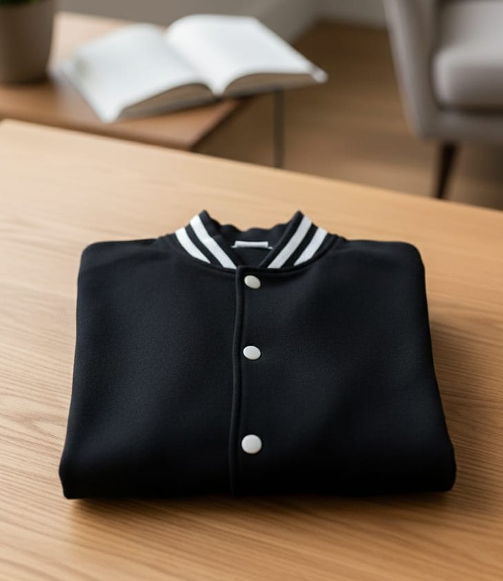 SplashStyle Cotton Brushed Loopknit Black&White Varsity - Image 3