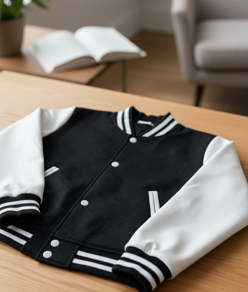 SplashStyle Cotton Brushed Loopknit Black&White Varsity - Image 2