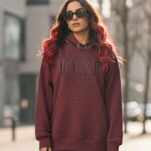 SplashStyle OverThink Cotton Brushed Loopknit Maroon Hoodie