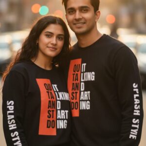 SplashStyle QuitTalking Cotton Brushed Loopknit Black SweatShirt