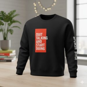 SplashStyle QuitTalking Cotton Brushed Loopknit Black SweatShirt