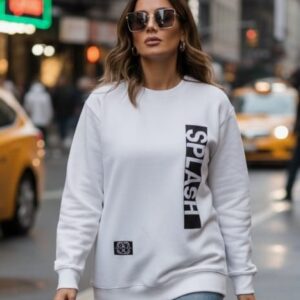 SplashStyle Vertical Cotton Brushed Loopknit White SweatShirt