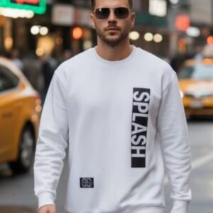 SplashStyle Vertical Cotton Brushed Loopknit White SweatShirt