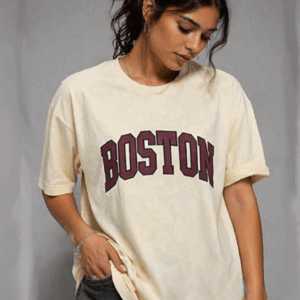 SplashStyle Boston Print Oversized Drop Shoulder Cotton Blend Tshirt