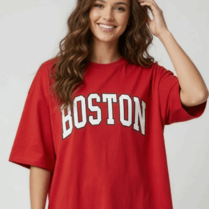 SplashStyle Boston Print Oversized Drop Shoulder Cotton Blend Tshirt