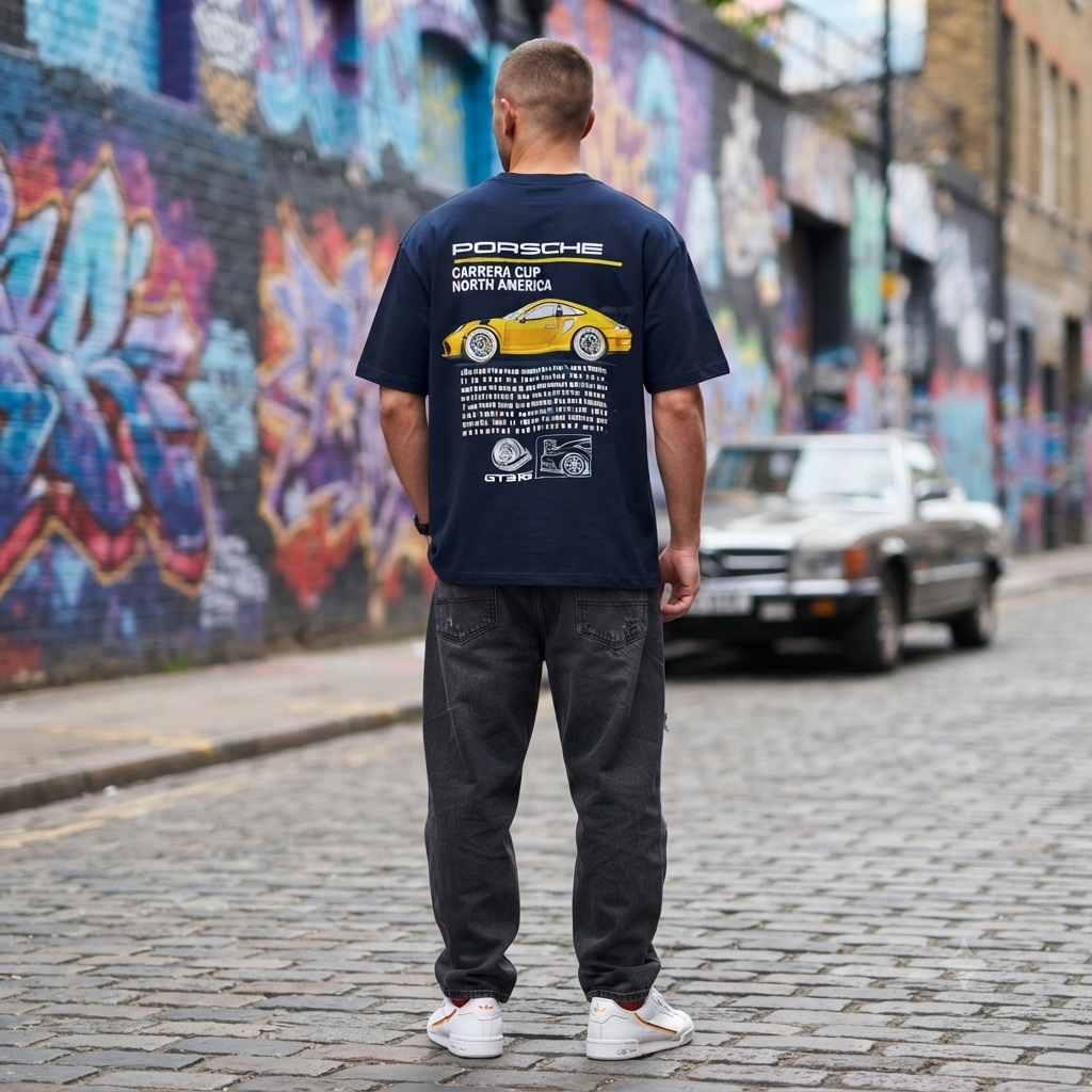 SplashStyle 100% pure cotton Porsche Car Inspired Puff Print Oversized Tshirt - Image 3